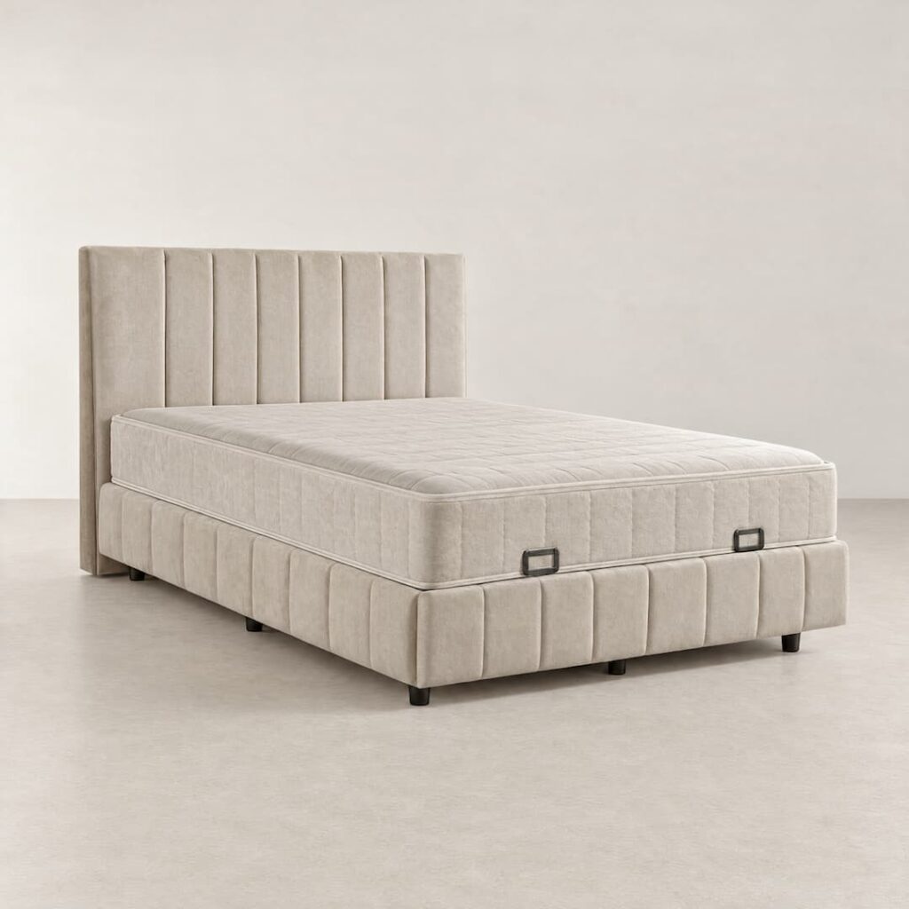 Lisa Boxspringbett mit Stauraum in Taupe